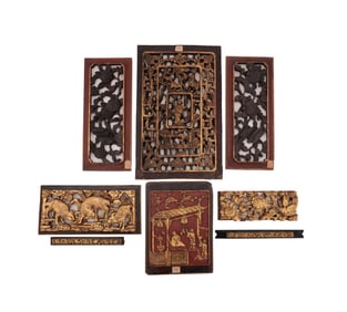 CHINESE, EIGHT CARVED GILTWOOD PANEL FRAGMENTS