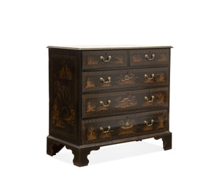 GEORGE III JAPANNED CHEST OF DRAWERS, E. 20TH C.