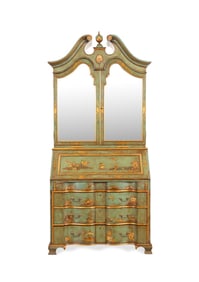 QUEEN ANNE STYLE JAPANNED CHINOISERIE SECRETARY