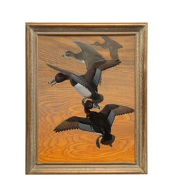 ATHOS MENABONI, RING NECK DUCKS, OIL ON WOOD PANEL