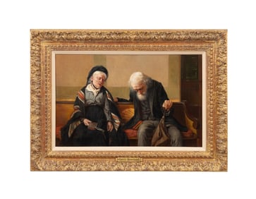 HARRY ROSELAND, SLEEPING COUPLE ON PEW, OIL