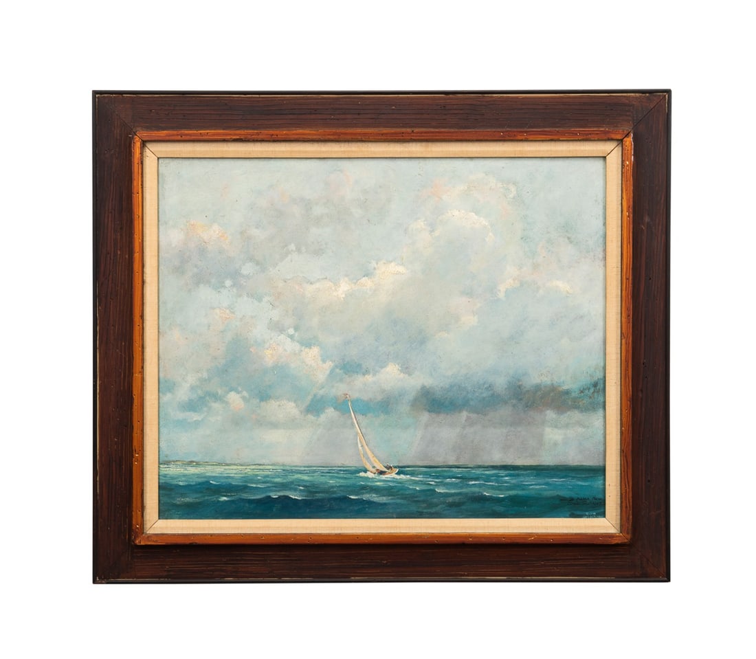 ERIC SLOANE, SEASCAPE WITH SAIL BOAT, OIL ON BOARD (1 of 5)