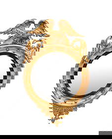 REGENCY STYLE EAGLE CREST CONVEX MIRROR: English or American, 19th/20th century. Parcel ebonized giltwood and gesso convex mirror in the Regency or Federal taste, having an eagle crest flanked by acanthus leaves, the inner fillet decorated w