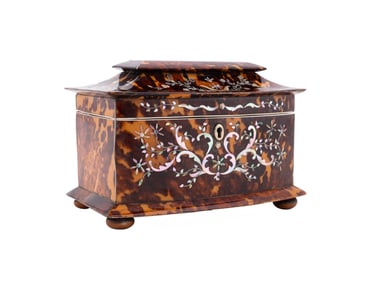 L. REGENCY SHELL & MOTHER OF PEARL TEA CADDY