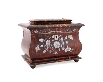 BOMBE-FORM SHELL & MOTHER OF PEARL TEA CADDY