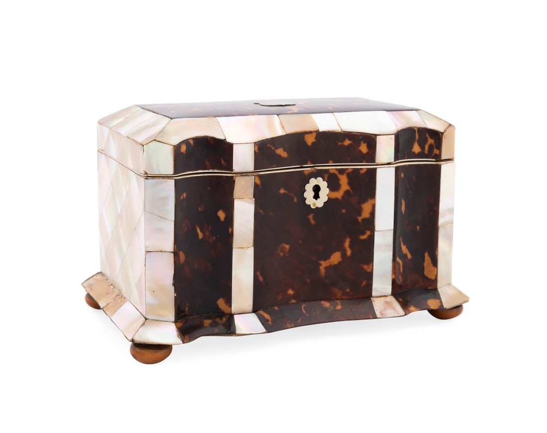 REGENCY SHELL & MOTHER OF PEARL TEA CADDY (1 of 9)