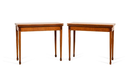 PAIR OF GEORGE III STYLE SATINWOOD GAMES TABLES