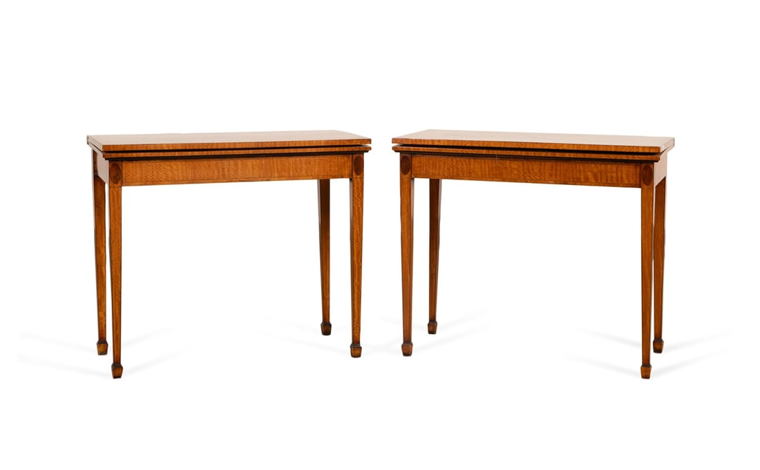 PAIR OF GEORGE III STYLE SATINWOOD GAMES TABLES (1 of 8)
