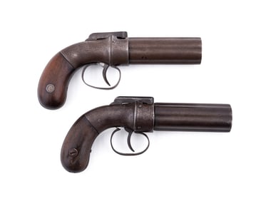 TWO 6-BARREL WHEELOCK PISTOLS 1840-1860'S