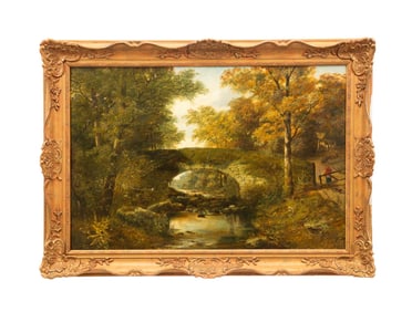 WILLIAM MELLOR, ROCKY BRIDGE FALL LANDSCAPE, OIL