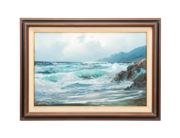 ALEXANDER DZIGURSKI, CRASHING WAVES SEASCAPE, OIL