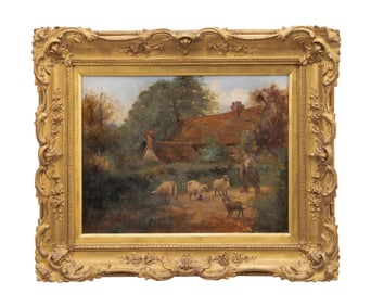 19TH C. ENGLISH SCHOOL, LANDSCAPE WITH COTTAGE O/C