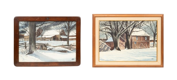 JOHN ROGERS, TWO WINTER LANDSCAPE WATERCOLORS
