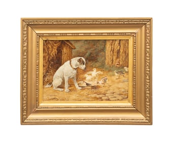 AFTER G.A. HOLMES, TERRIER WITH DUCKS, O/C