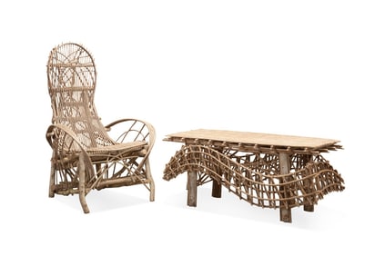 ADIRONDACK STYLE BENTWOOD CHAIR & COFFEE TABLE