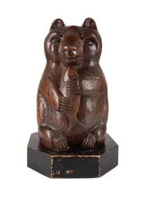 CARVED WALNUT FOLK ART BEAR, ALBIN CARLSON, 1974