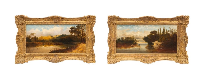ENGLISH SCHOOL, TWO RIVER LANDSCAPE SCENES, O/C