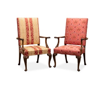 C. 1900, PAIR OF GEORGIAN UPHOLSTERED ARM CHAIRS