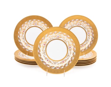 SET OF 12 GOLD ENCRUSTED FLORAL SERVICE PLATES