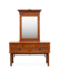 RATTAN FAUX FINISH MIRROR & CONSOLE, ATTR. F REED