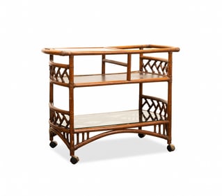 RATTAN FAUX FINISHED BAR CART, MANNER FICKS REED