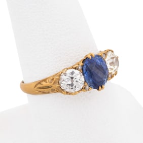 1.6CT CEYLON SAPPHIRE & DIAMOND 18K YG RING