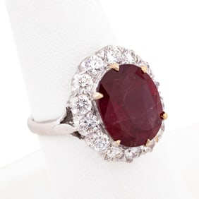 5CT RUBELLITE & DIAMOND RING 18K WHITE GOLD RING