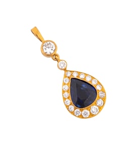 2.5CT SAPPHIRE & DIAMOND 18K YELLOW GOLD PENDANT