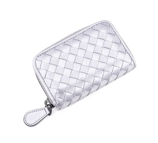 BOTTEGA VENETA SILVER COMPACT ZIP AROUND WALLET