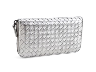 BOTTEGA VENETA SILVER INTRECCIATO LEATHER WALLET
