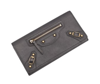 BALENCIAGA GUNMETAL GREY 'CITY' FLAP WALLET