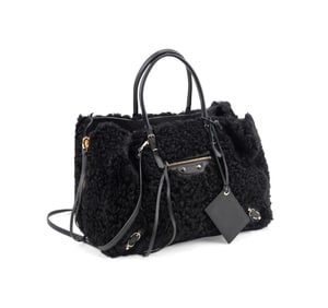 BALENCIAGA 'PAPIER' ZIP AROUND SHEARLING TOTE