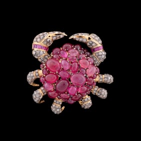 2.45CTW RUBY & DIAMOND CRAB PENDANT / PIN