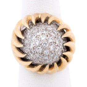 DIAMOND & TWO TONE 14K GOLD DOME COCKTAIL RING