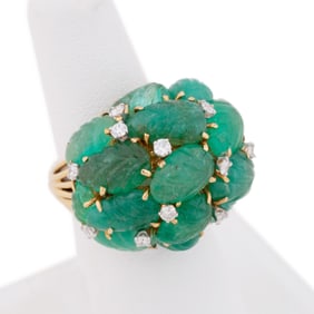 DAVID WEBB EMERALD & DIAMOND DOME COCKTAIL RING