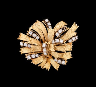 DIAMOND & 18K YG RIBBON BROOCH