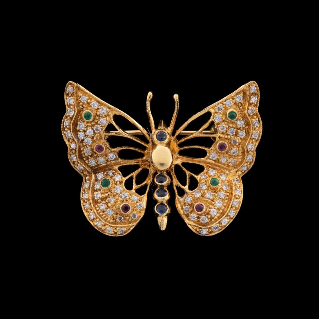 18K DIAMOND & GEMSTONE BUTTERFLY PIN (1 of 6)