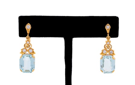 AQUAMARINE, COLORLESS TOPAZ & 18K EARRINGS