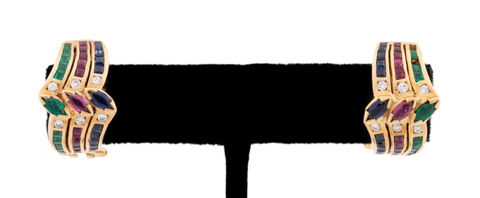 MULTI-GEMSTONE & 18K YELLOW GOLD EARRINGS