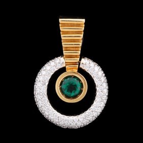 FANOUS EMERALD, DIAMOND & 14K PENDANT