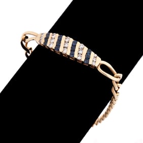 SAPPHIRE & DIAMOND CURB LINK 14K GOLD BRACELET