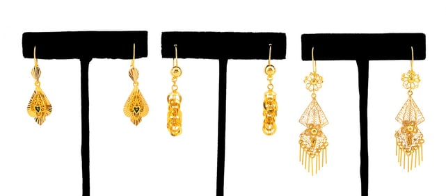 THREE PAIRS OF 21K YELLOW GOLD EARRINGS