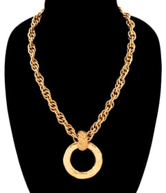 CHANEL YELLOW GOLD HOOP PENDANT CHAIN NECKLACE