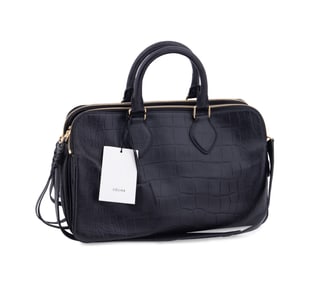 CELINE CROC EMBOSSED LEATHER 'TRIPTYQUE' SATCHEL