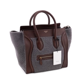 CELINE LEATHER & SHEARLING 'MINI LUGGAGE' TOTE BAG