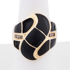 ONYX, DIAMOND & 14K YG COCKTAIL RING