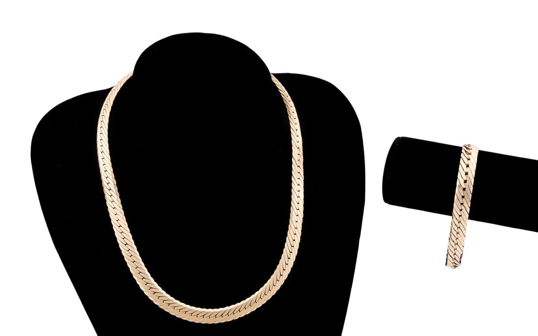 HERRINGBONE 14K YELLOW GOLD CHAIN AND BRACELET (1 of 14)