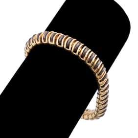 FANCY LINK 18K YELLOW & BLACKENED GOLD BRACELET