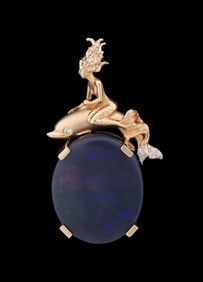 OPAL & DIAMOND MERMAID RIDING DOLPHIN PENDANT