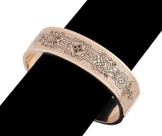 VICTORIAN BLACK ENAMEL 14K GOLD BANGLE BRACELET